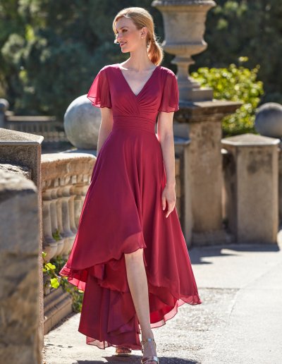 Robe de cocktail et cérémonie - cerise, bleu acier, émeraude, sauge - Caralys Mariage Nice 06 Paca