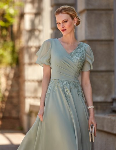 Robe cocktail et cérémonie - sauge, cerise, ivoire - Caralys Mariage Nice 06 Paca